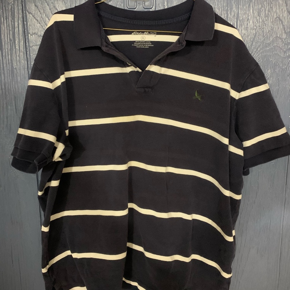 XL Eddie Bauer Blue and White Stripped Polo Shirt